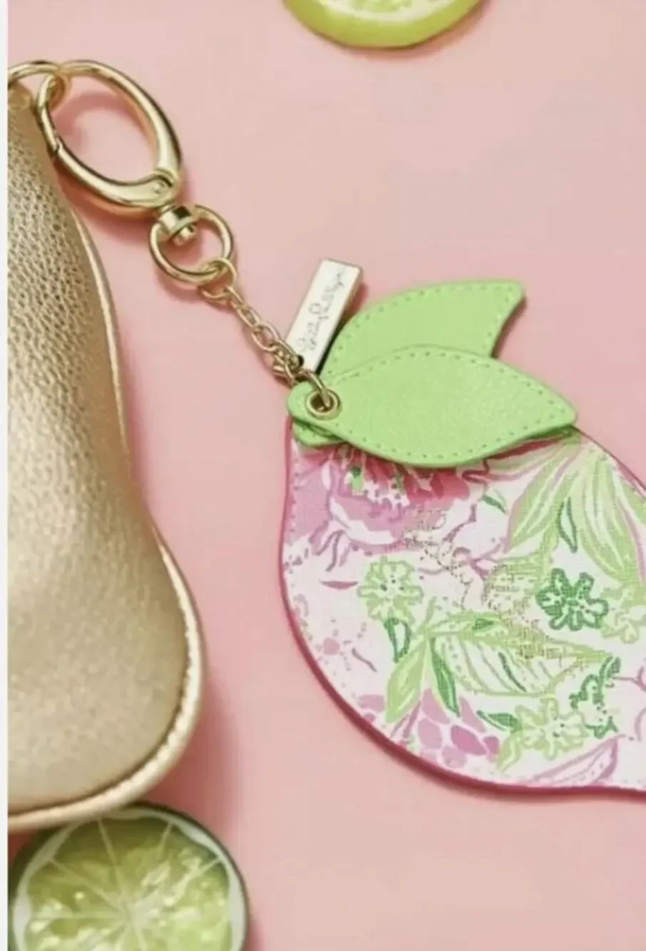 Lilly Pulitzer Koala Me Maybe Lemon Bag Charm Keychain Floral Green Leaf GWP htf